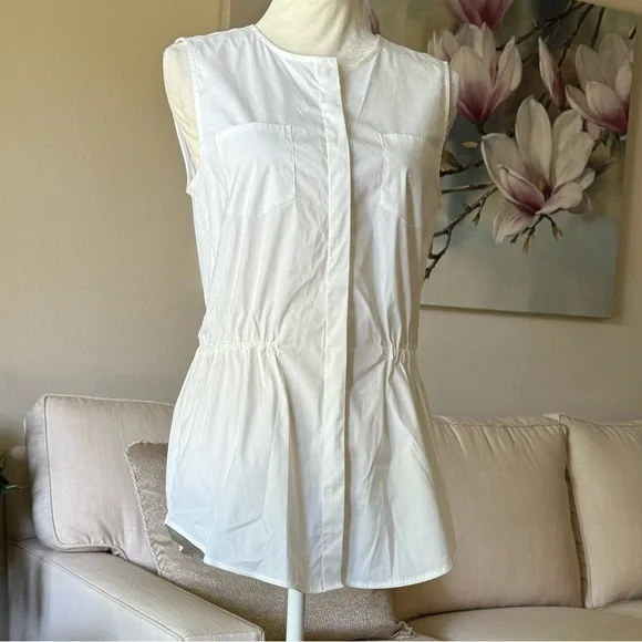 Theory Women's Kenan Gathered Luxe Sleeveless Button Down Blouse - Picture 3 of 16